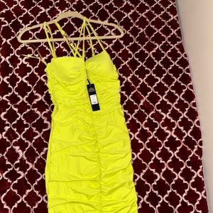 Ruched lime green bodycon dress